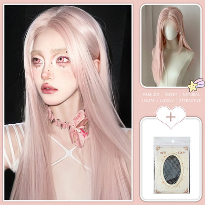qgtao  -  Lolita Wig Pink Long Straight Cosplay Wig for Women Headband Synthetic Wigs Pelucas De Fiesta Wigs in Promotion Free Shipping