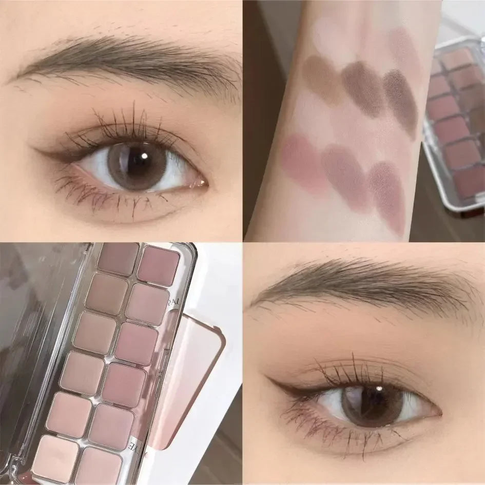 qgtao 12 Colors  Eyeshadow Palette Low Saturation All Matte Eye Shadow Makeup Nude Pure Color Eye Pigment Lasting Eyes Shadow Paleta