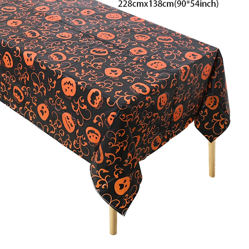Halloween Decoration Tablecloth Pumpkin Spider Web Bat Plastic Table Cover Festival Party Home Table Decoration Supplies