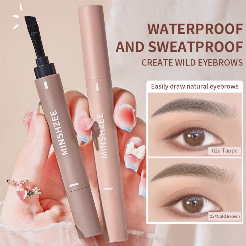 Waterproof Eyebrow Cream Pen with Brush Lasting Not Smudge Lying Silkworm Eyeliner Brown Grey Eyebrow Pencil Makeup Cosmetics