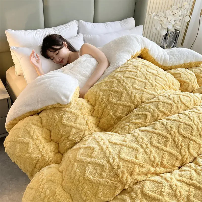 Yeknu Soft Super Thick Winter Warm Blanket Artificial Lamb Cashmere Weighted Blankets for Beds Cozy Thicker Warmth Quilt Comforter