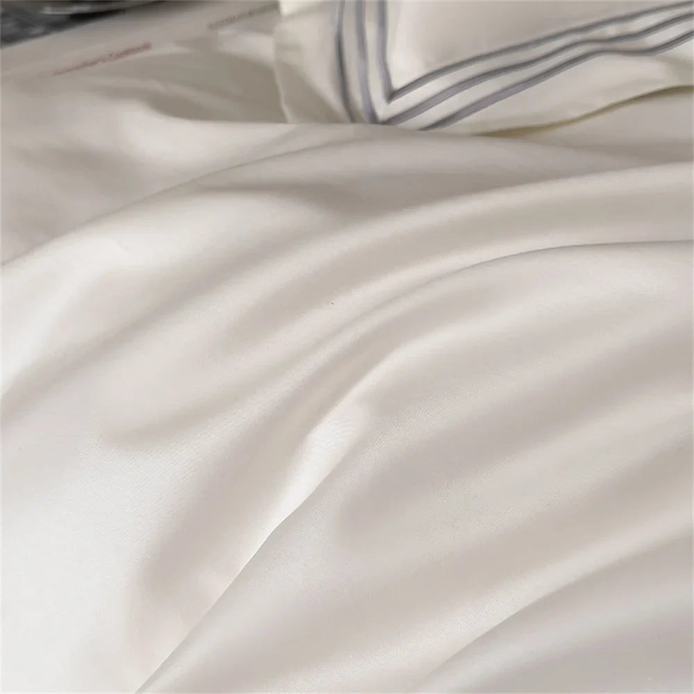 Yeknu 1200TC Embroidered Egyptian Cotton Bedding Set 4pcs King Queen Size Solid Sheet Duvet Cover Pillowcase Bed Linens