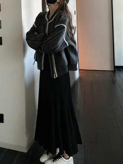 qgtao Black Long Dress Women Vintage Fishtail Dresses Female Party Fashion Long Sleeve Dress Ladies Elegant Casual Ruffle Robe