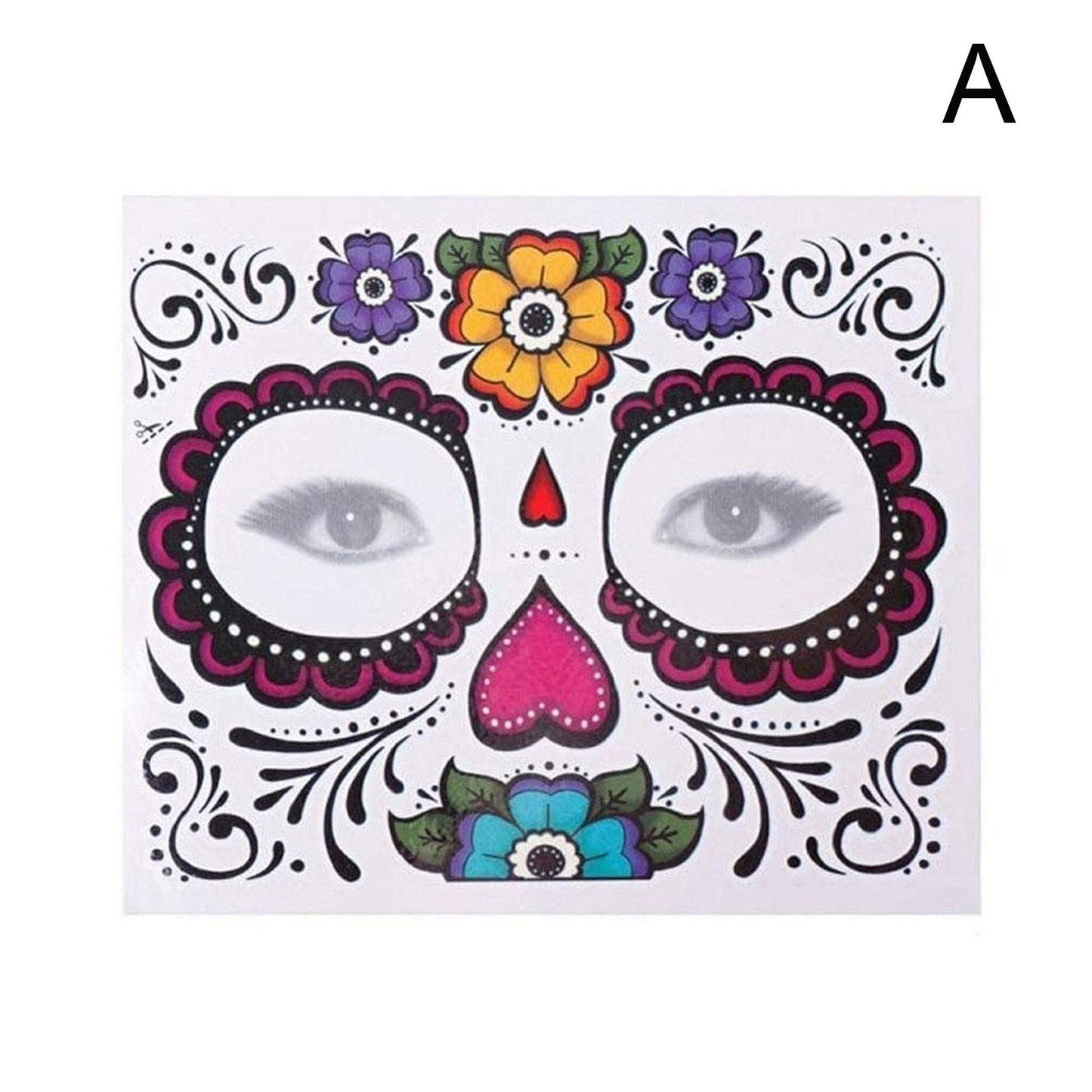 Waterproof Facial Makeup Sticker Special Face tattoo Day Of The Dead Skull Face Dress Up Halloween Temporary Tattoo Stickers