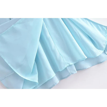 qgtao   Women French Style Light Blue Front Slit Sling Dresses Sexy Sleeveless High Waist Female Holiday Summer Chiffon Dress