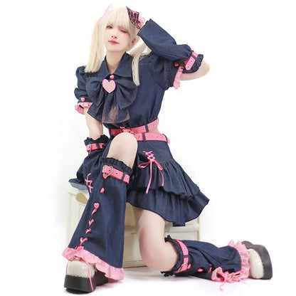 qgtao Y2K Set Sweetheart Spicy Girl dress skirt sets Women's 2024 Summer Bubble Sleeve Bowtie Campus Style 2 piece sets womens outfits