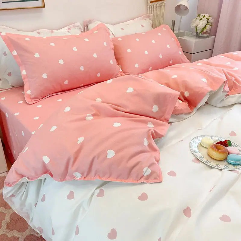 Yeknu Nordic Pink Checkerboard Duvet Cover Sets With Pillowcases Flat Sheet Kids Girls Boys Full Queen Twin Size Kawaii Bedding Kit