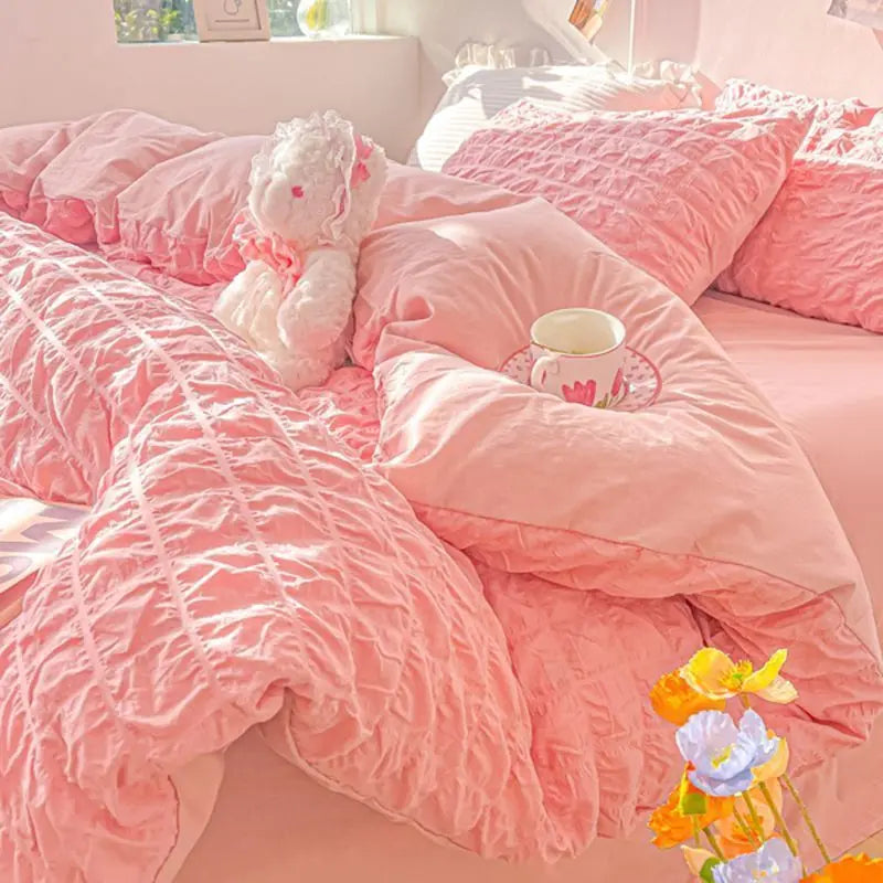 Yeknu Bedroom Sets Bedding Set Queen Size Bed Sheets Set Quilt Cover Schoolgirl Washed Cotton Sheet Free Shipping Beddings Sets Girl