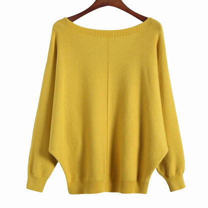 qgtao Winter 2024 Boat Neck Batwing Sweaters Pullovers Women Casual Cashmere Sweater Plus Size Knit Jumpers Tops Pull Femme