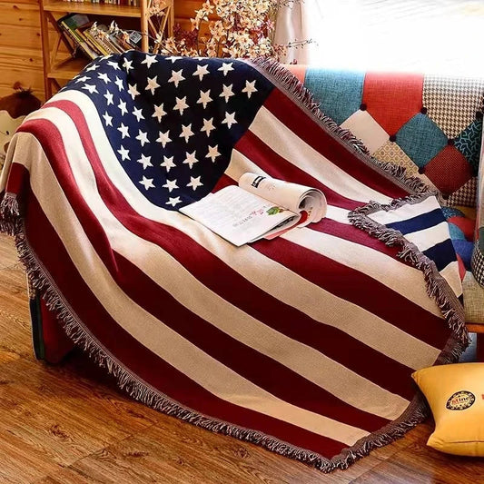 Yeknu UK USA Flag American Blanket Mat Cover Bedspread Star Sofa Cover Cotton Air Bedding Room Decor Tapestry Throw Rug United States