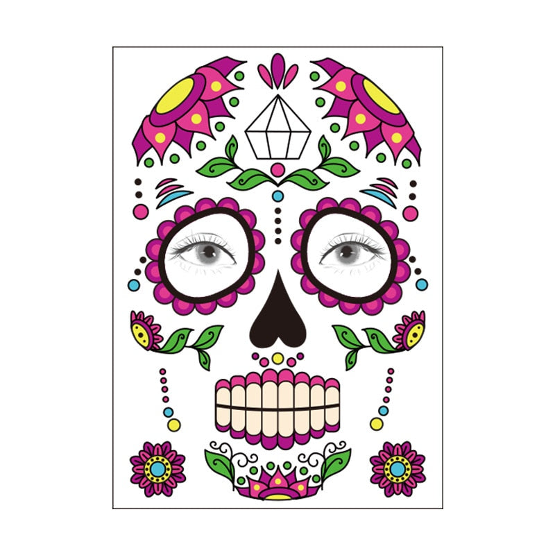 waterproof temporary tattoo sticker halloween face eye mouth fake tattoo water transfer Day of The Dead Skull Makeup Beauty