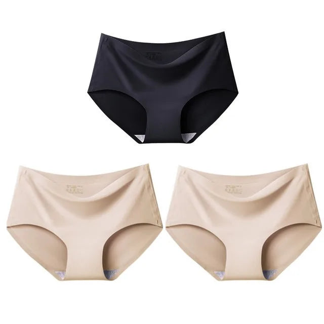 qgtao 3PCS Women's Panties Ice Silk Underwear Sexy Seamless Lingerie For Women Mid Rise Female Lingerie Briefs Traceless Underpants