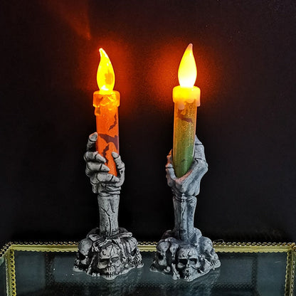Halloween LED Lights Horror Skull Candle Ghost Holding Candle Lamp Christmas Party Decoration for Home Haunted House Ornaments