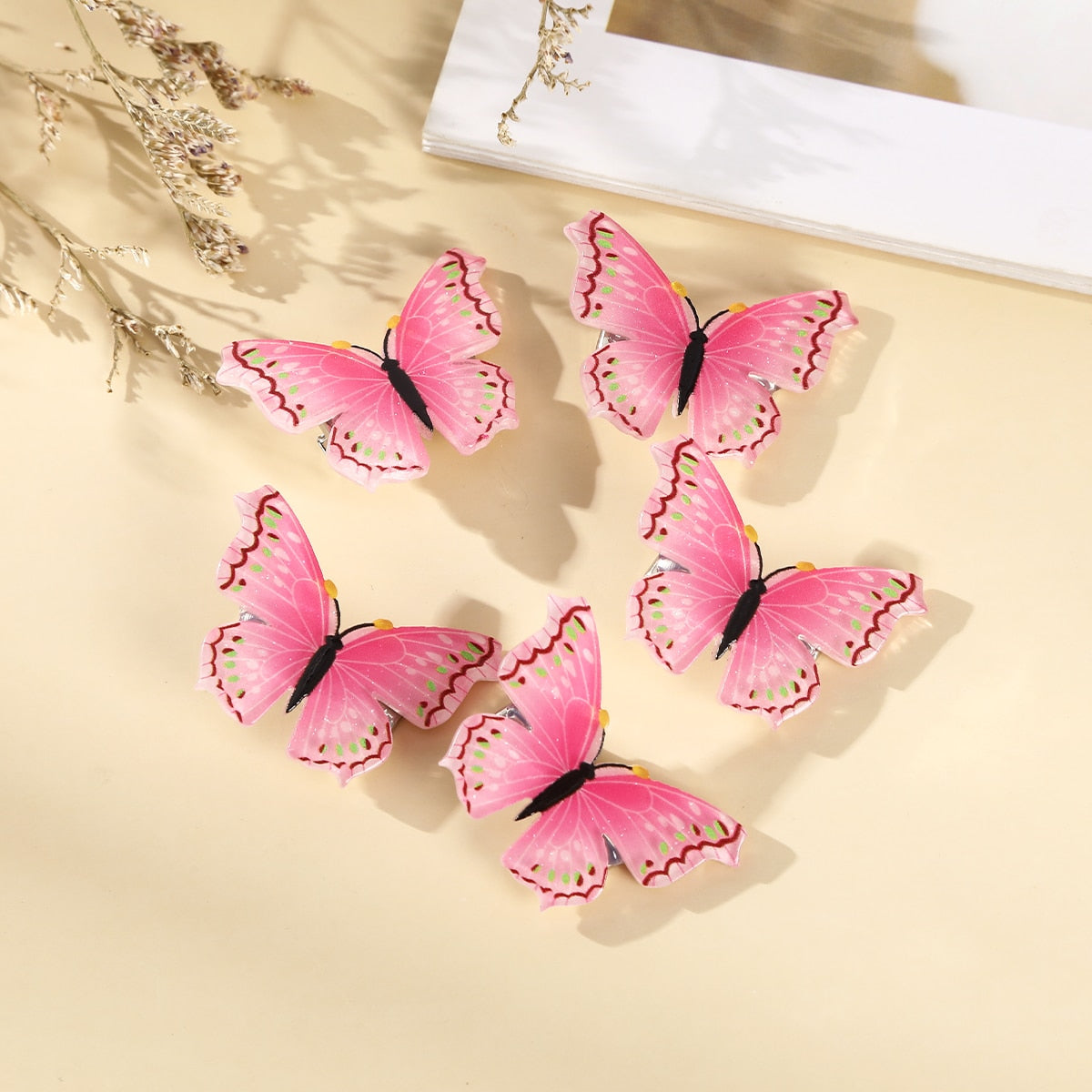 5pcs Girls Transparent Butterfly Pink Hairpin Children Fashion Heart-Shape Hair Clips Women Barrettes Headband Hair Accessories