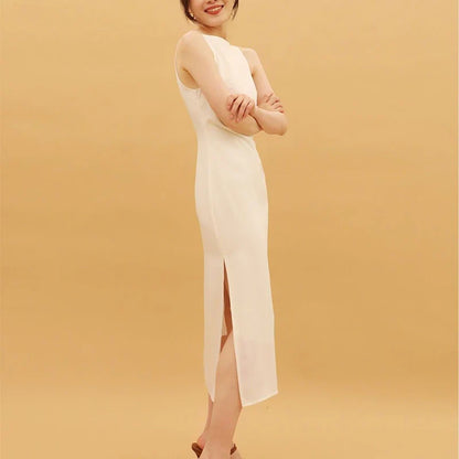 Hepburn Style Sexy Slim Split Party Dress Women French Elegant Y2k Summer Spaghetti Bodycon Dresses Korean Pleated Vestidos New