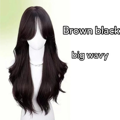 qgtao  -  Long Wave Wig Black Wavy Wigs with Bangs Naturally Soft Synthetic Wig for Cosplay Daily Use Heat Resistant Headband Wigs
