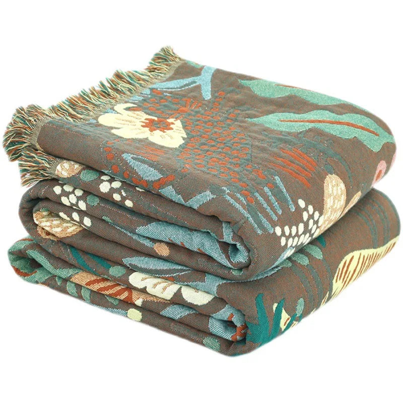 Yeknu Textile City Jungle Tiger 6 Layer Cotton Gauze Towel Quilt Green Summer Cool Office Comfy Single Blanket Sofa Cover Blanket