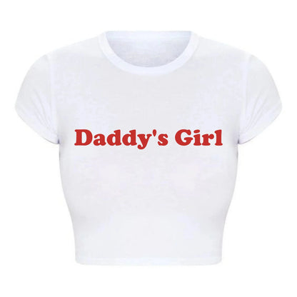 Daddy's Girl Funny Letters Print Women Cropped Top Harajuku Kawaii Clothes 2000s Grunge T Shirt Baby Tee Tshirt Dropshipping