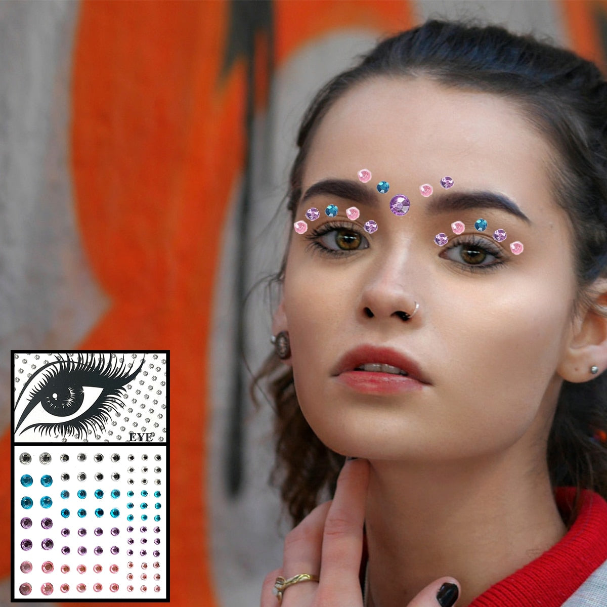 Face Jewelry Temporary Tattoos Eyes Eyeshadow Bindi Dots Crystals Gems Sticker Sparkle Pearl Tears Makeup Jewels Halloween Rave