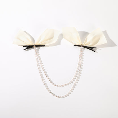 AWAYTR Tassel Elegant Vintage Bow Pearl Chain Hairpins Sweet Hair Decorate Headband Hair Clips For Fashion Hair Accessories