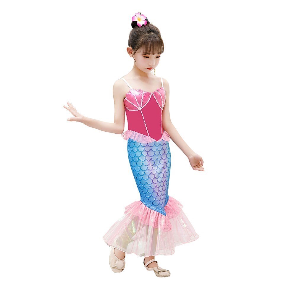 Girls Little Mermaid Costume Kids Birthday Halloween Princess Girl Dress Children Summer Ariel Party Clothes for Carnival 3-10T