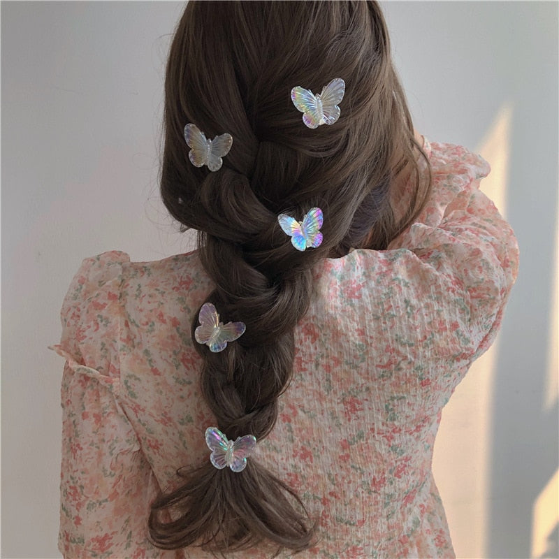 5pcs Girls Transparent Butterfly Pink Hairpin Children Fashion Heart-Shape Hair Clips Women Barrettes Headband Hair Accessories