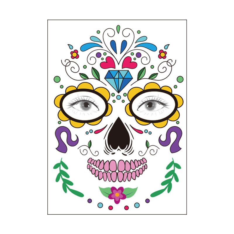 waterproof temporary tattoo sticker halloween face eye mouth fake tattoo water transfer Day of The Dead Skull Makeup Beauty