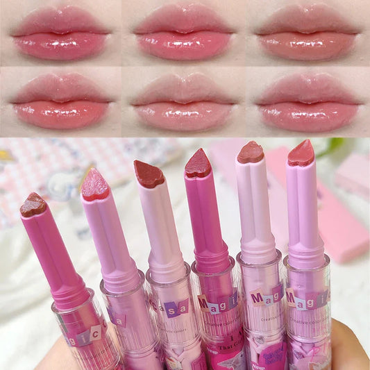 qgtao Glitter Mirror Solid Lip Gloss Non-stick Cup Water Light Jelly Lip Tint Heart-shaped Moisturizing Lipstick Lips Makeup Cosmetic