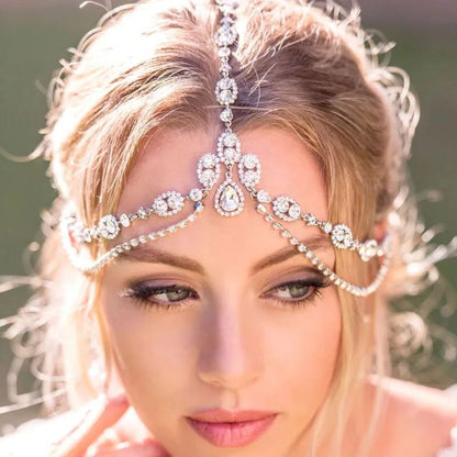 Crystal Forehead Headband Wedding Bridal Hair Chain Headpiece for Women Rhinestone Waterdrop Head Chain Headwear Hair Jewelry