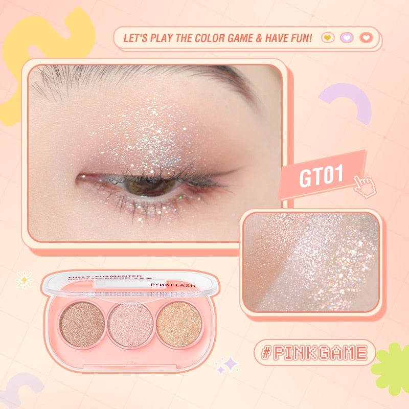 3 Color Glitter Eyeshadow Palette Pearly Matte Shiny Long Lasting Waterproof Pigments Eyes Makeup Cosmetics