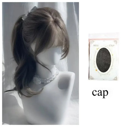 OKLULU  -  Gray Brown Wig with Bangs Long Wavy Soft Hair 24inch Body Wave Wig Lolita High Temperature Fiber Headband Peluca Daily Use