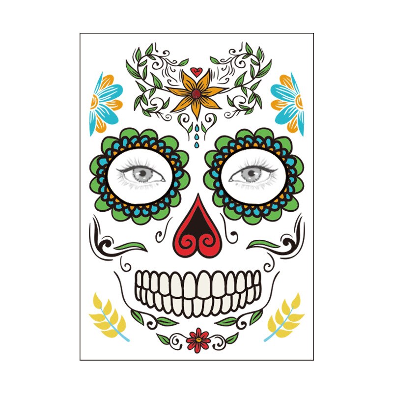 waterproof temporary tattoo sticker halloween face eye mouth fake tattoo water transfer Day of The Dead Skull Makeup Beauty