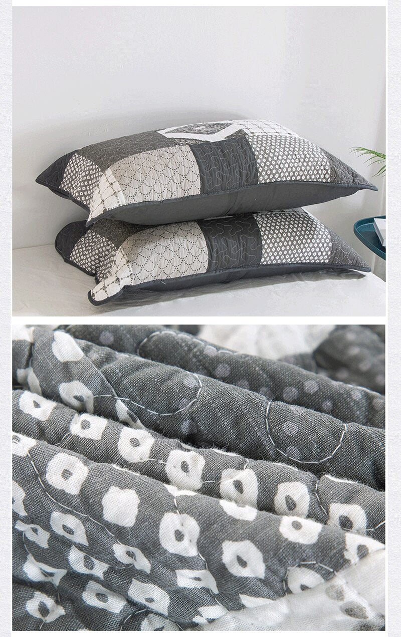 Yeknu 100% Cotton Simple gray Plain Weave 3pcs Printed Quilted Quilt Pillowcase Free Shipping