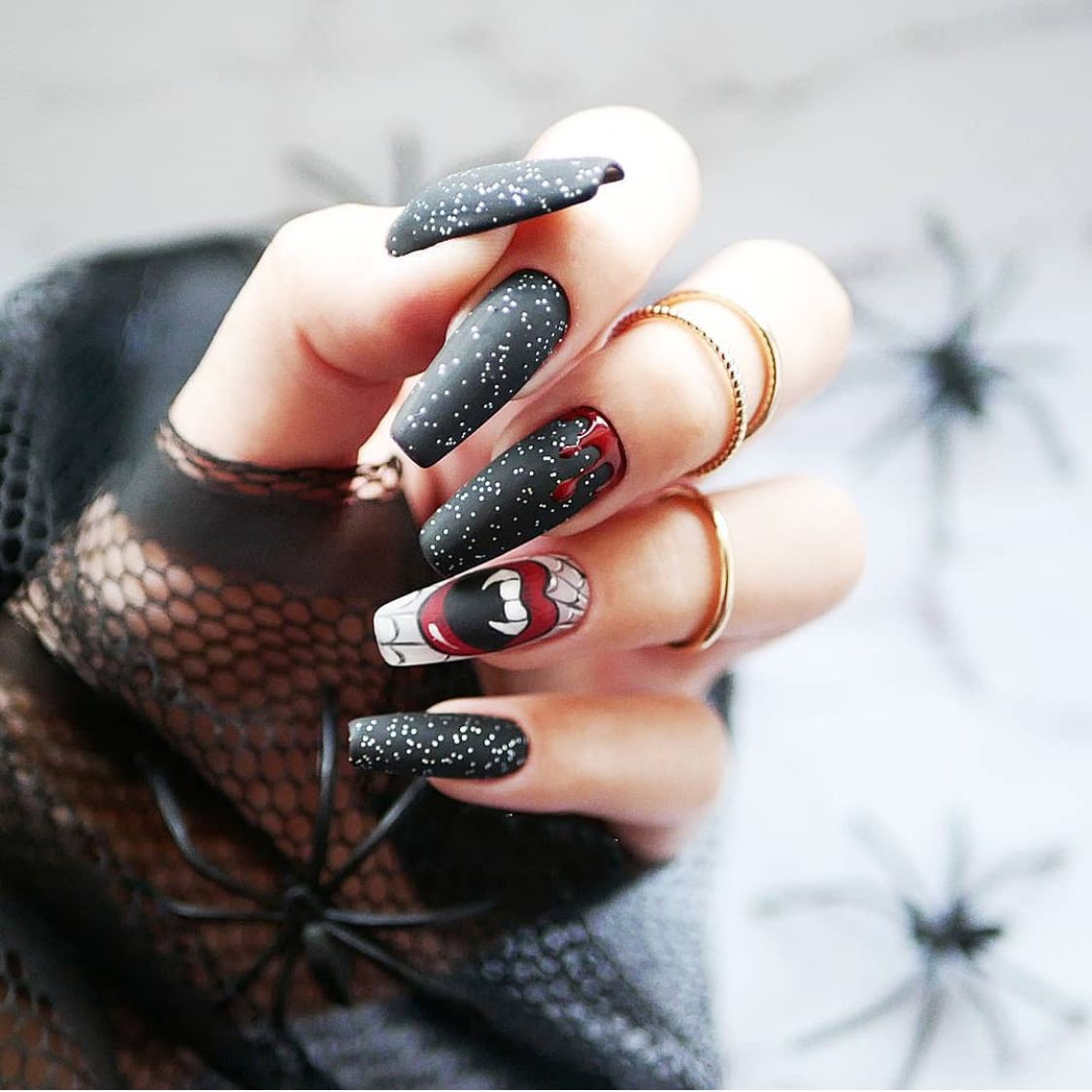 24pcs/Set Long Fake Nails Halloween Christmas Elk Press On False Nail Advanced Nail Art Wearable Funny Spider DIY Manicure Tools