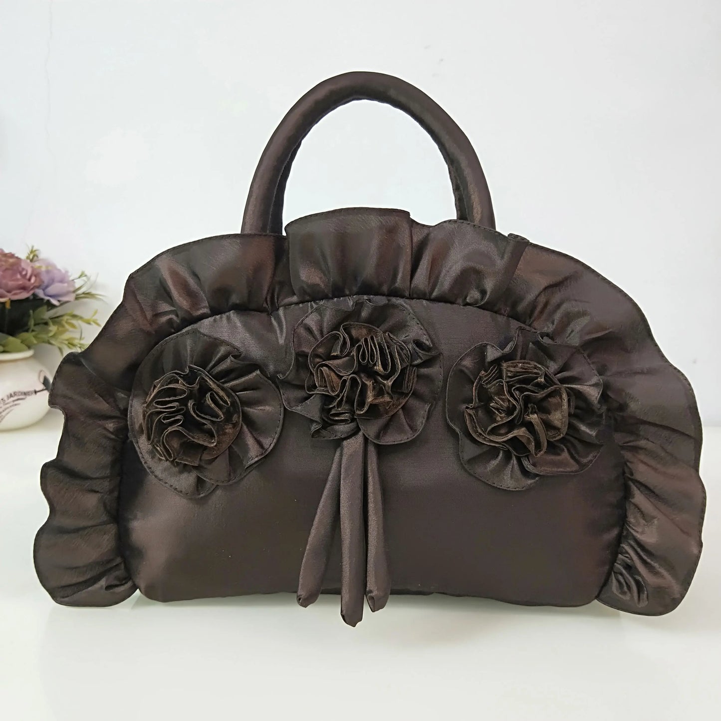 qgtao Gothic Purple Y2k Hand Bag Women New Dark Lolita Soft Chic Handle Purse Female Vintage Flower Cute Mini Bag Bolso Mujer