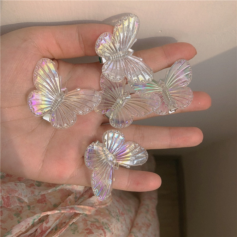 5pcs Girls Transparent Butterfly Pink Hairpin Children Fashion Heart-Shape Hair Clips Women Barrettes Headband Hair Accessories