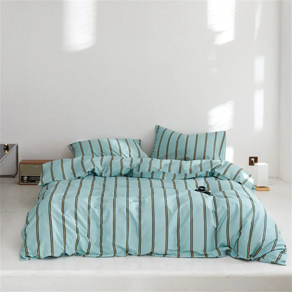 Yeknu Nordic Grey Blue Stripes Duvet Cover Set Cotton Queen King Size Bedding Set Bedlinens Sheet Pillowcases