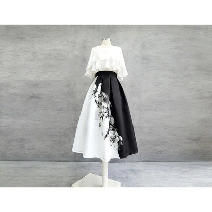 Vintage High Waist Women Tutu Skirt Korean Women's Clothes High-End Printing All-match Streetwear Irregular Skirts A-line Skirt