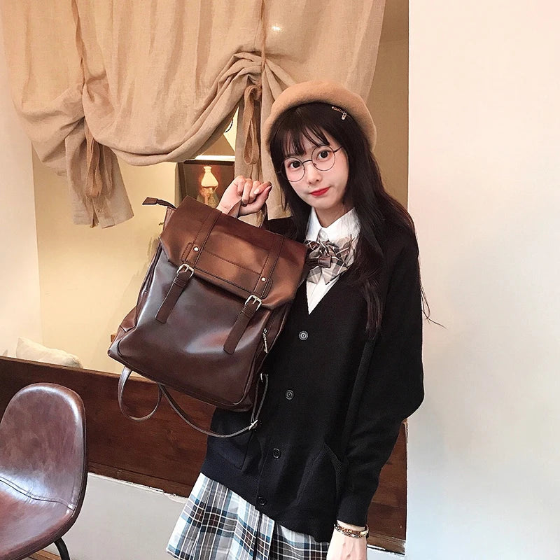 qgtao Vintage Brown Jk Backpacks Women High Street Preppy Style Pu Leather Mini Backpack Ladies Harajuku Casual School Bag New