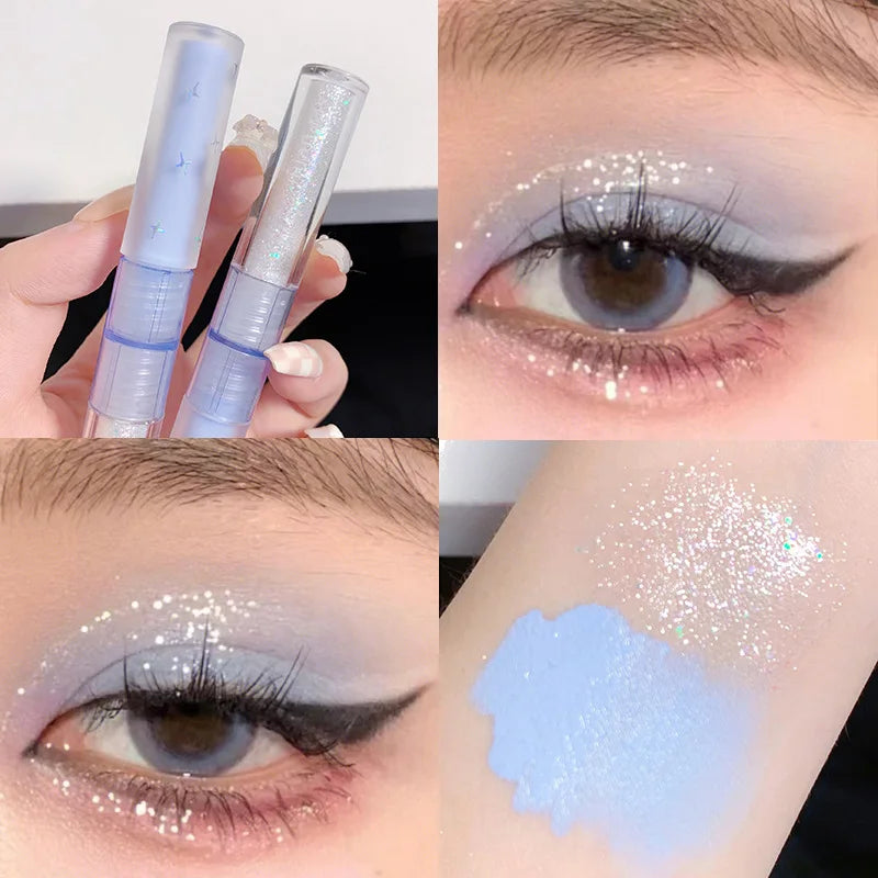 qgtao  2 In 1 Double-head Glitter Liquid Eyeshadow Brightening Lightweight Waterproof Matte Blue Lying Silkworm Highlighter Eyes Makeup