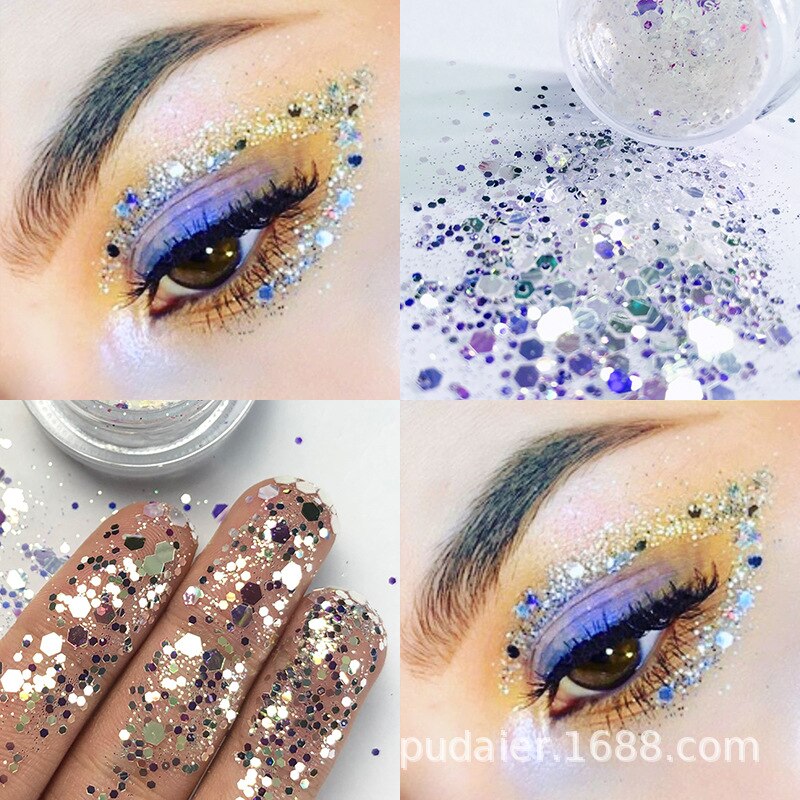 NEW 1Pc Glitter Glam Eye Sparkly Glitter Hair Shimmer Gel Flash Heart Loose Sequins Glitter Eyeshadow Party Face Body Decoration