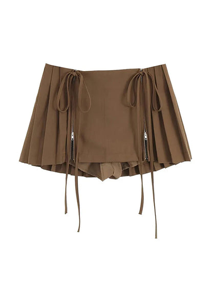 Harajuku Pleated Skirt Women Korean Fashion Preppy Style All-Match Casual Vintage Lace-Up Wrap Hip High Waist Slim Short Skirts
