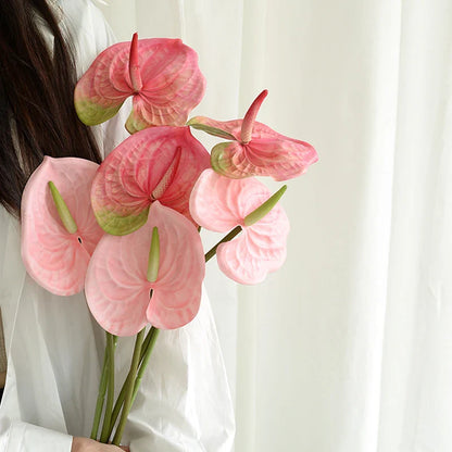 qgtao 1pc Artificial Flower Real Touch Anthurium Lotus Wedding Bride Fake Flower Plant DIY Party Christmas Home Decoration Accessories