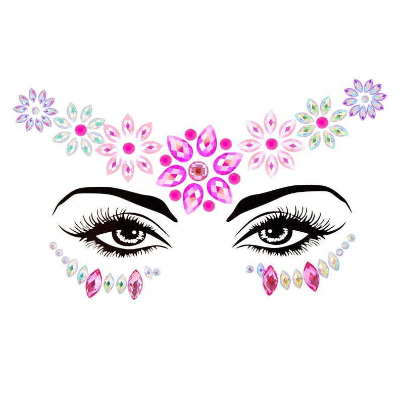 Face Festival Stickers 3D Eyebrow Diamond Temporary Tattoo Kids Show Makeup Halloween Party DIY Face Jewelry Tattoo Decoration