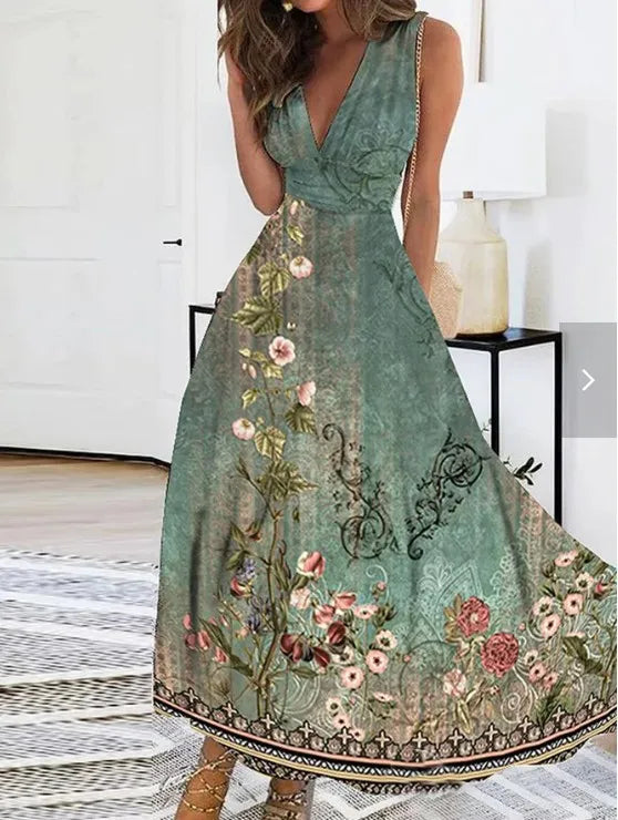 Summer Women Dress 2024 Elegant Party Sleeveless Long Dress Robe Sexy Bohemian Print Dresses Vestidos Casual Swing Sundress