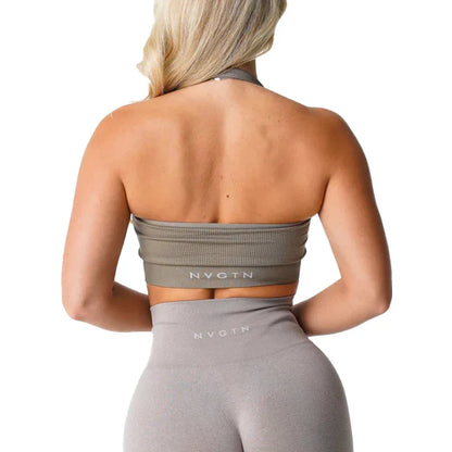 qgtao Limitless Ribbed Seamless Halter Bra Spandex  Woman Fitness Elastic Breathable Breast Enhancement Leisure Sports Underwear