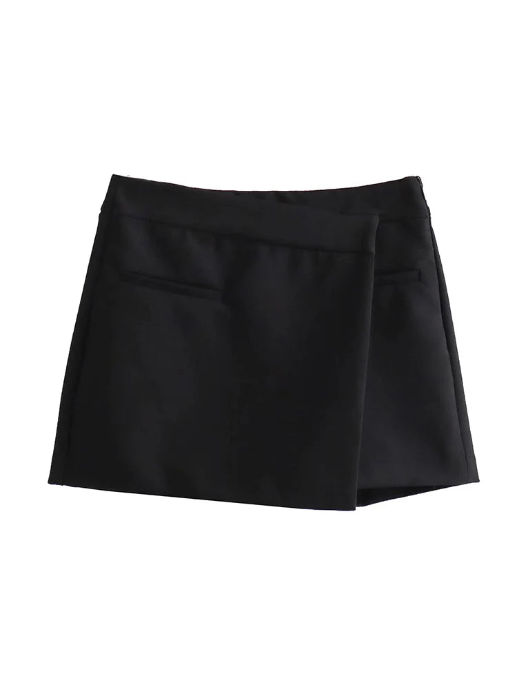 qgtao Women Fashion Solid Asymmetrical Side Zipper Mini Skirts Shorts Vintage Mid Waist Female Chic Lady Shorts