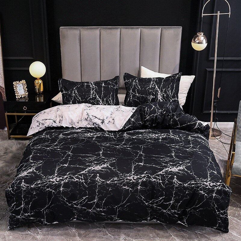 Yeknu New 3pcs Nordic Simple Marble Bedding Set Bedroom Single Double Premium Home Textile Comfortable Duvet Cover and Pillowcase