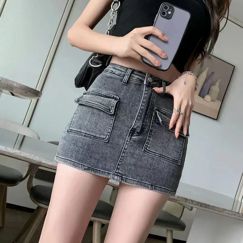 qgtao Korean High Wiast Denim Mini Skirt Women Sexy Hot Girl Tight Bag Hip Skirts Female Slim Anti-Glare Short Skirts Female