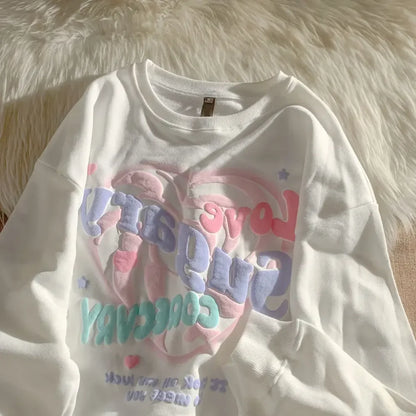 qgtao Oversized Crewneck Sweatshirt Women Spring Autumn New Thin Letter Print Hoodie Female Korean Style Loose Chic Long Sleeved Tops